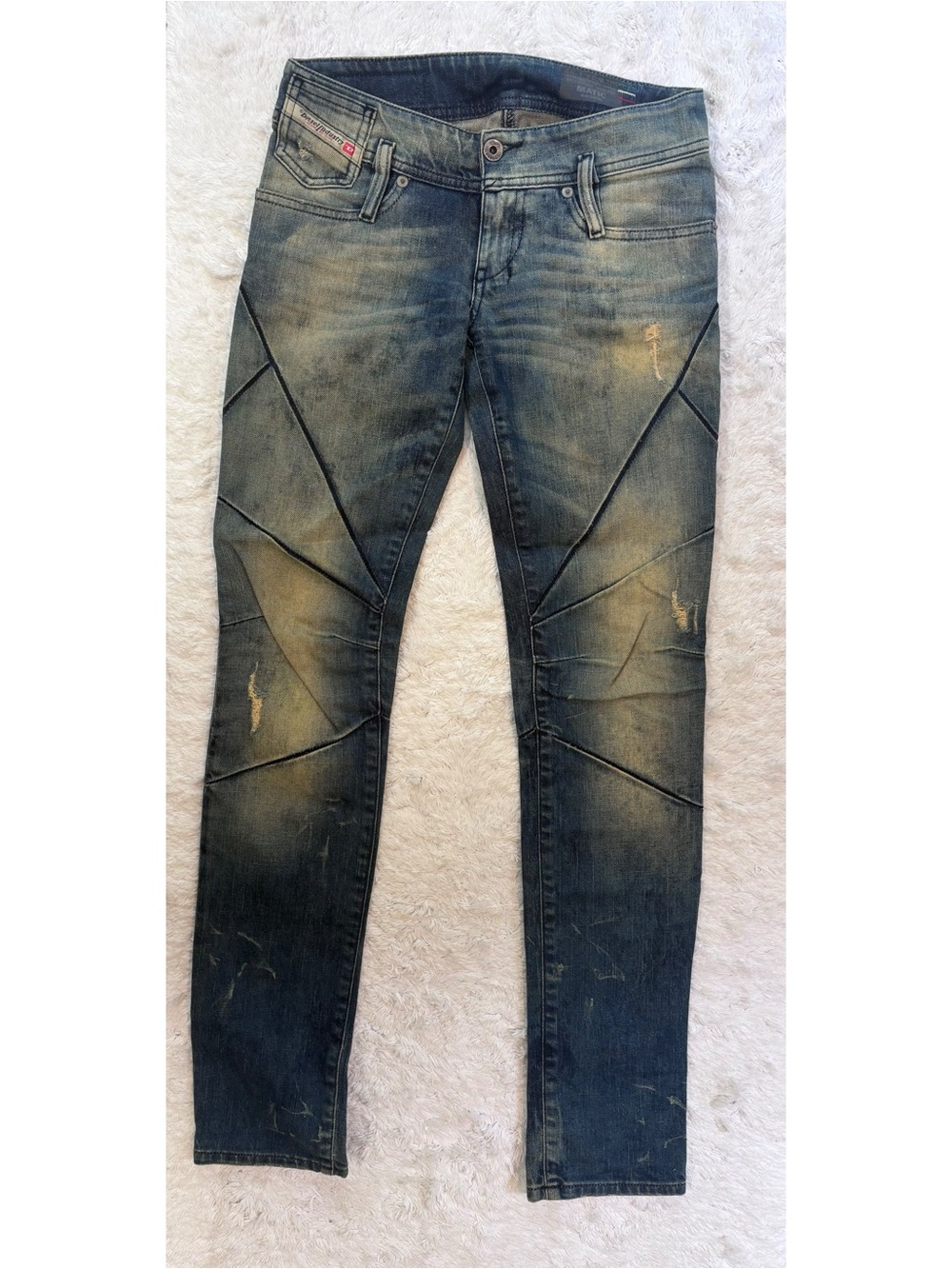 Diesel Women's Blue Washed Skinny Jeans with Distressed Paneling